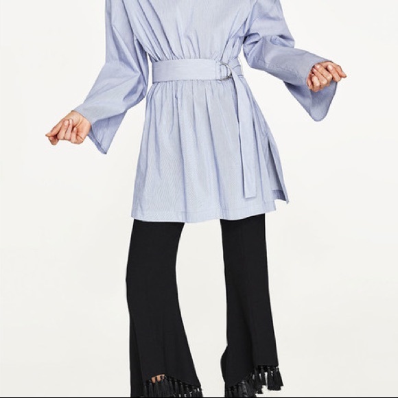 NWOT Zara Striped Poplin Asymmetric Neck Tunic - Picture 3 of 8